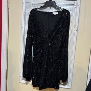 EUC Elegant Black Sequin Long Sleeve tunic